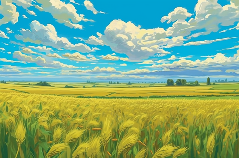 小满节气蓝天白云下广阔的田野地里谷物麦穗生长卡通插画,插画/手绘图,插画/手绘图库,插画/手绘图下载,插画/手绘